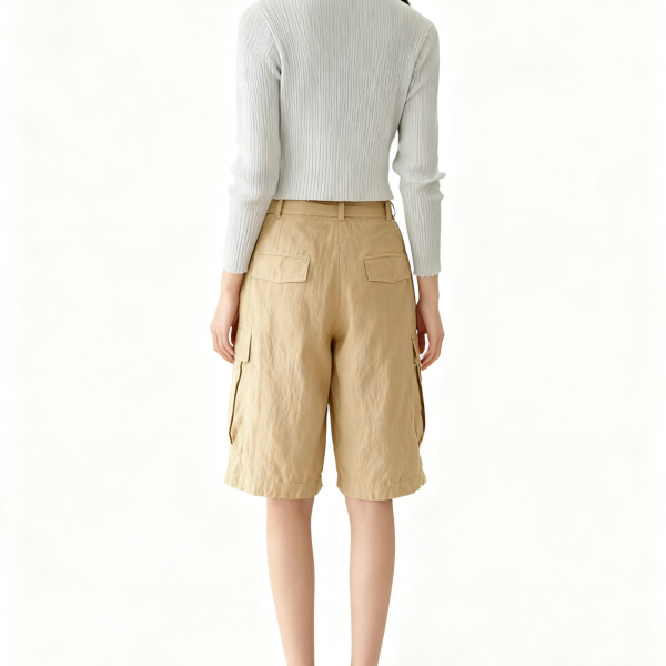 Beige Linen Cargo Shorts