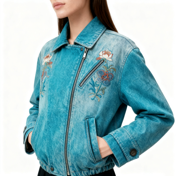Turquoise Embroidered Denim Jacket