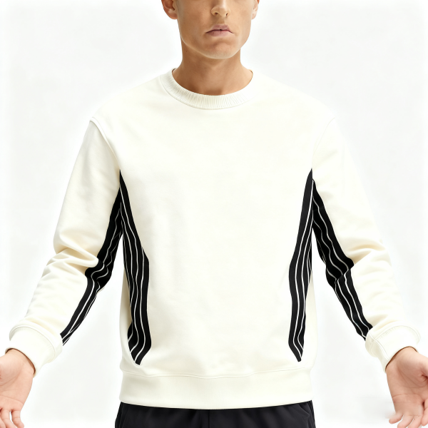 Creamy White Striped Panel Crewneck Sweatshirt