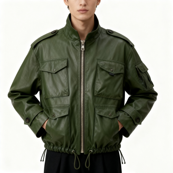 Olive Green Utility Leather Jacket