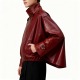 Burgundy Asymmetric Hem Leather Jacket