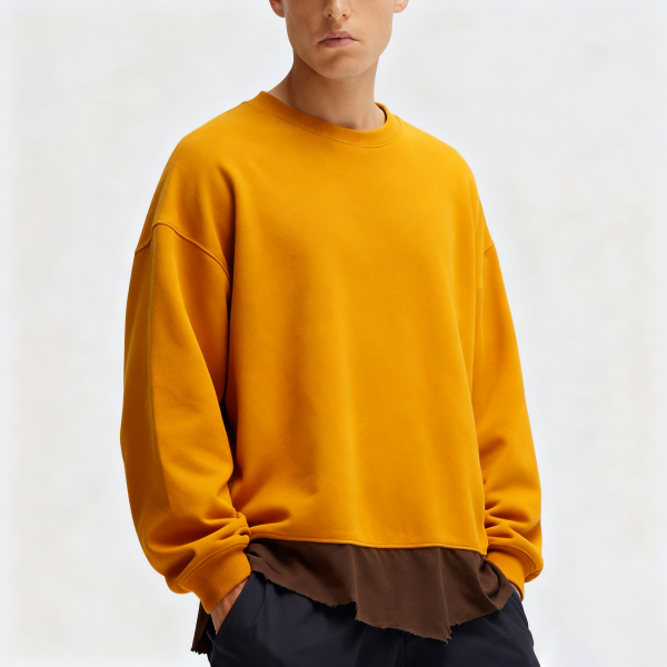 Mustard Yellow Layered Hem Oversized Crewneck