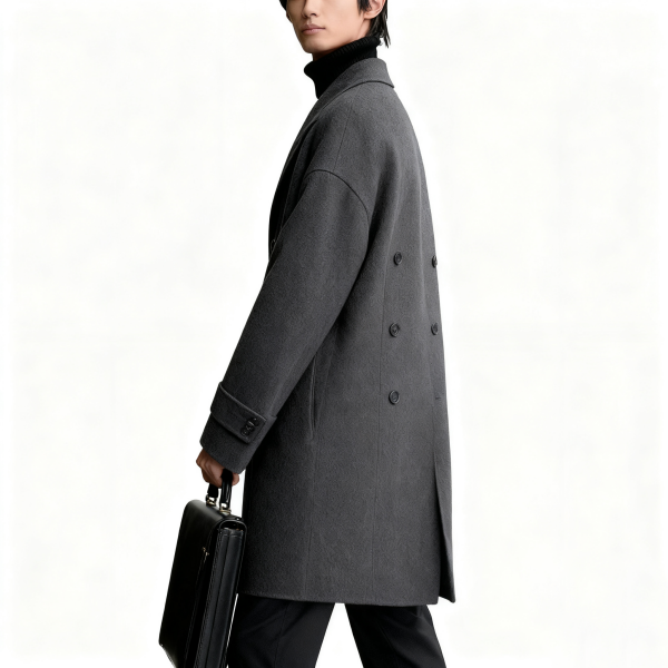 Gray Oversized Double-Breasted Wool Coat