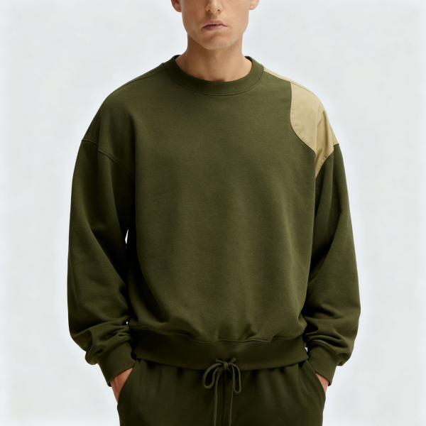 Olive Green Shoulder Accent Oversized Crewneck