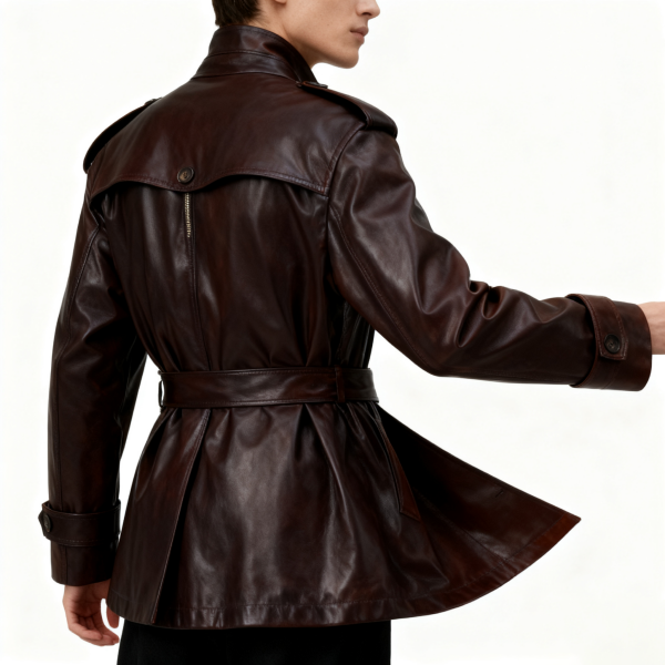 Dark Brown Leather Trench Coat